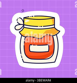 Eine Kawaii-Marmelade auf violettem Hintergrund. Niedlicher Aufkleber für einen Tagesplaner. Stock Vektor
