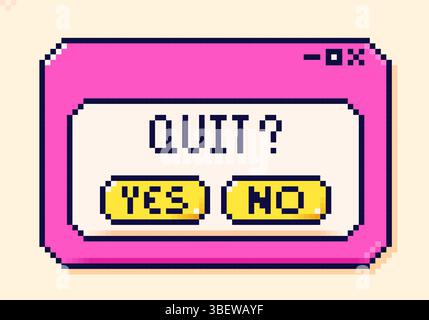 Dialogfeld im 8-Bit-Pixelstil gezeichnet. Gelbe Schaltflächen mit dem Text Ja und Nein Stock Vektor