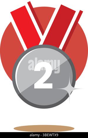 Gold, Silber, Bronze Medaillen Vektorsymbole. Abzeichen mit dem Preis für den ersten, zweiten, dritten Platz. Runde Münze mit rotem Band. Siegertrophäe Stock Vektor