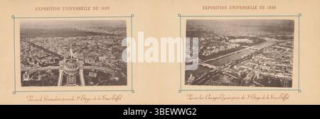 Paris, Neurdein Frères, Exposition universelle de 1889, Vue sur le Trocadéro Prise du 3e Etage de la Tour Eiffel, Blick auf das Palais du Trocadéro in Paris vom Eiffelturm, Paris, fotomechanischer Druck, Seite, Fotos, fotografische illustrierte Bücher, Höhe 66 mm, Breite 106 mm, Maker, 1889 - 1889, Papier, Collage, Lightprint Stockfoto