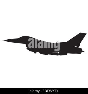 Silhouette des militärischen Kampfflugzeugs auf weißem Hintergrund Stock Vektor