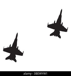 Zwei Military Fighter Jet Silhouetten fliegen in Formation isoliert auf weißem Hintergrund Stock Vektor