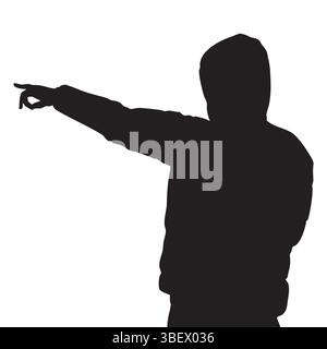 Silhouette der Person mit Kapuze, die Arm zeigt, ausgestreckt auf weißem Hintergrund Stock Vektor