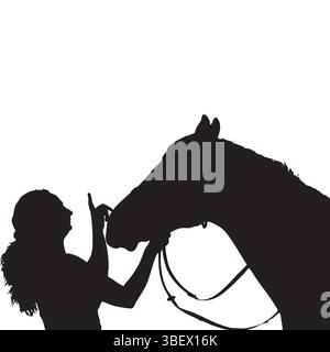 Silhouette einer Frau mit Pferd im Profil auf weißem Hintergrund Stock Vektor