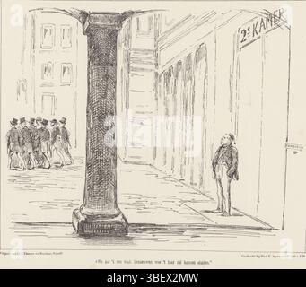 Den Haag, Nijhoff, Martinus, Arnhem, Thieme, Dirk Anthonie, Nederland, Spanier & Zn, Witwe Elias, Niederlande, Schmidt Crans, Johan Michaël, Schlusswort des Aufsichtsrats, Spotprent beim Rücktritt des Ministeriums von Heemskerk, 1873, den Haag, Niederlande, Spotprent beim Rücktritt des Ministeriums von Heemskerk kurz vor der Schließung des Generalstaatsstaats. Plate erschien im Wochenmagazin de Nederlandsche Spectator, Nr. 35, 1873., Druck, Frederik Müller Historyplaten, Höhe 215 mm, Breite 275 mm, Nederlands, 1830-04-30-1907-11-14, Printmaker, 1873-1873, Papier, Lithog Stockfoto