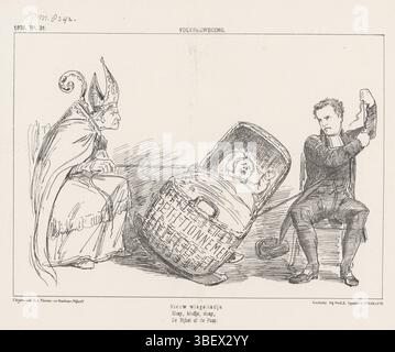 Den Haag, Nijhoff, Martinus, Arnhem, Thieme, Dirk Anthonie, Nederland, Spanier & Zn, Witwe Elias, Schmidt Crans, Johan Michaël, Volksbeweging, Spotprent, Den Haag, Niederlande, Spotprent. Plate erschien im Wochenmagazin de Nederlandsche Spectator, Nr. 31, 1878., Druck, Frederik Müller Historyplaten, Höhe 215 mm, Breite 275 mm, Nederlands, 1830-04-30-1907-11-14, Printmaker, 1878-1878, Papier, Lithografie (Technik), Drucker, Publikation (Ereignis), Publikation, 1830 - 1879, Verlag, Verlagswesen, Publikation (Veranstaltung), 26. 12. 1826 - 24. 09. 1894, Herausgeber Stockfoto