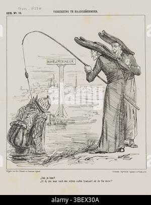 Den Haag, Nijhoff, Martinus, Arnhem, Thieme, Dirk Anthony, Nederland, Spanier & Zn, Witwe Elias, Schmidt Crans, Johan Michaël, Wahl in Haarlemmermeer, Spotprent, den Haag, Niederlande, Spotprent. Plate erschien im Wochenmagazin de Nederlandsche Spectator, Nr. 13, 1878., Druck, Frederik Müller historische Platten, Höhe 275 mm, Breite 215 mm, Nederlands, 30-04-30 - 1830 1907-11-14, Drucker, 1878 - 1878, Papier, Lithografie (Technik), Drucker, Publikation (Ereignis), Publikation, 1830 - 1879, Verlag, Publikation, Publikation (Veranstaltung), 26.12.1826, 24.09.1894, Verlag Stockfoto