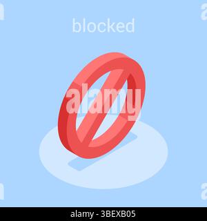 Verbotszeichen für isometrische Vektorabbildungen, farbig auf blauem Hintergrund, eingeschränkt oder blockiert Stock Vektor