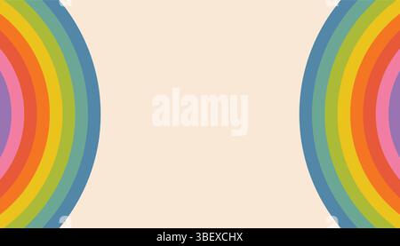 Farbenfroher gestreifter Regenbogenhintergrund mit offenem Platz in der Mitte. Flaches Zeichentricklayout für kreativen Text, attraktive Zitate oder benutzerdefinierte Nachrichten mit einem Stock Vektor