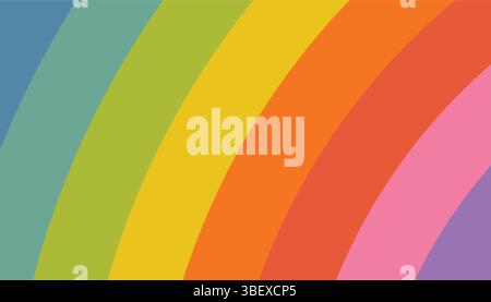 Bunte und fröhlich gestreifte Regenbogenkarte oder Hintergrund im flachen Cartoon-Stil. Mit lebendigen diagonalen Linien in verspielten Regenbogentönen, perfekt für Kinder Stock Vektor