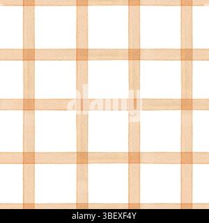 Aquarellcremefarbene horizontale vertikale Linien nahtloses kariertes Muster isolierter Hintergrund. Handgemalte naive Pinselstreifen verziert Stockfoto