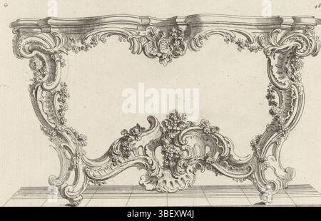 Ludwig XV. (König von Frankreich), Paris, Huquier, Gabriel, Meissonnier, Juste Aurèle, oeuvre de Juste Aurele Meissonnier, Table d'appartement, Design für einen Tisch im Rokoko-Stil, dieser Druck ist Teil eines Albums., Print, Albumsheet, Ornamentprint, Prints, Höhe 169 mm, Breite 243 mm, Französisch, 1695 - 1772-06-11, Drucker, 1738 - 1749, Papier, Ätzen, Werkkonzeption, 1693 - 1750-07-31, nach Design von, Publikation (Event), Publikation, Verlag, 1710-02-15-1740-10, aufnahme Stockfoto