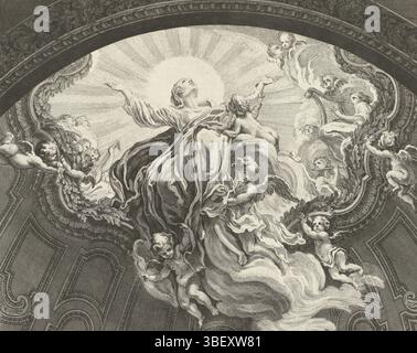 Ludwig XV. (König von Frankreich), Paris, Huquier, Gabriel, Meissonnier, Juste Aurèle, Aveline, Pierre Alexandre, oeuvre de Juste Aurele Meissonnier, Projet de ceiling de peinture pour la chapelle de la Vierge de St. Sulpice de Paris, Entwurf für die Decke der Maria Kapelle für Saint-Sulpice in Paris, dieser Druck ist Teil eines Albums., Druck, Albumblatt, ornamentprent, Drucke, Drucke, Höhe 356 mm, Breite 406 mm, 1702 - 1760, Druckmaschine, 1738 - 1749, Papier, Ätzen, Werkkonzeption, 1693 - 1750-07-31, nach dem Entwurf von, Publikation (Veranstaltung), Publikation, Französisch, 1695 - 1772-06-11, Verlag, 1705-02-15. Stockfoto