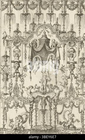 Dresden, Bodenehr, Moritz, Frankreich, Berain, Jean (le Vieux), Deutschland, Panels with Greats, Modern Majors with Venus and Cupid, Vertikales Panel., Print, Ornament Prints, Prints, Höhe 203 mm, Breite 136 mm, Deutsch, 1665 - 1749, Drucker, 1675 - 1748, viertes Viertel 17. Jahrhundert, viertes Viertel 18. Jahrhundert, erstes Viertel 18. Jahrhundert, zweites Viertel 18. Jahrhundert, Papier, Ätzen, Ätzen, Werkkonzeption, Frans, 04.06.1640, 25.01.1711, nach Entwurf, Veröffentlichung (Veranstaltung), Veröffentlichung, Herausgeber Stockfoto