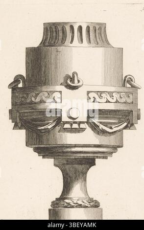 Baquoy, C., Paris, Chéreau, Jacques-Francois, Delafosse, Jean Charles, unbekannt, III. Band de l'oeuvre de J. CH. Delafosse, V Vasen Antiquitäten. Cahier V, Vase mit Vorhängen, verso - gestempelt, eine ornamentierte Vase mit Ringen und Vorhängen., Druck, Ornamentdrucke, Drucke, Höhe 253 mm, Breite 163 mm, Drucker, 1771 - 1771, Papier, Ätzen, Gravur, Gravur (Druckverfahren), Arbeitskonzept, Französisch, 1734 - 1791-10-11, nach Design, Publikation (Ereignis), Publikation, Verlag Stockfoto