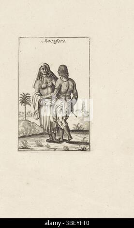 Amsterdam, Schenk, Pieter (I), Hooghe, Romeyn de, Chinesen und Vremden Nasie, Macassers, Mann und Frau aus Makassar, Amsterdam, Verso-Stempel, Ein Mann und eine Frau aus Makassar, stehend in einer Landschaft., Druck, Höhe 103 mm, Breite 66 mm, Noord-Nederlands, 26.12.1660 1711, Druckerei, 1682.1711, Papier, Ätzen, etsen, Work Conception, 10. September 1645 - 15. Juni 1708, naar Print Van, Publikation, Herausgeber Stockfoto