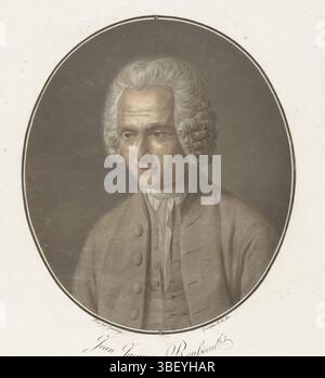 Paris, Drouhin, Marie Francois, Garnerey, Jean Francois, France, Alix, Pierre Michel, Collection des Grands Hommes, Jean Jacques Rousseau, Porträt von Jean-Jacques Rousseau, Paris, rückseitig Mitte - gestempelt, Porträt des französischen Philosophen Jean-Jacques Rousseau, in Oval., Druck, Höhe 389 mm, Breite 294 mm, Französisch, 1762 - 1817-12-27, Druckerei, 1791 - 1795, viertes Viertel 18. Jahrhundert, Papier, Farbdruck, Aquatint, 1755 - 1837-06-11, danach, zu Malerei, Publikation (Ereignis), Publikation, Verlag Stockfoto
