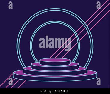 Futuristische Neon-Glühen-Podium-Bühne leuchtende rosa blaue Linien Stock Vektor