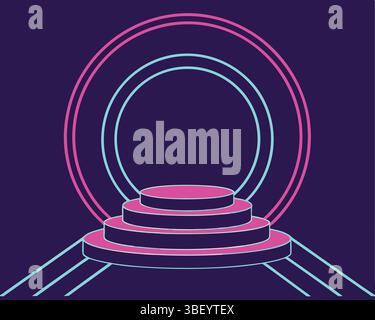 Futuristische Neon-Glühen-Podium-Bühne leuchtende rosa blaue Linien Stock Vektor