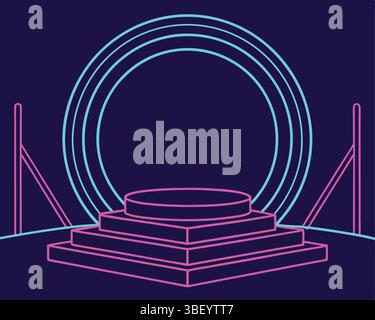 Futuristische Neon-Glühen-Podium-Bühne leuchtende rosa blaue Linien Stock Vektor