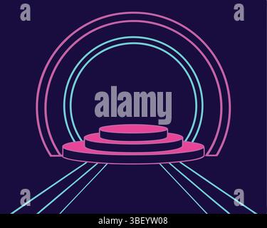 Futuristische Neon-Glühen-Podium-Bühne leuchtende rosa blaue Linien Stock Vektor