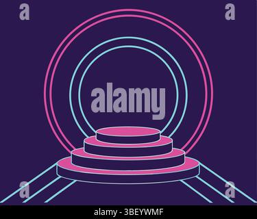 Futuristische Neon-Glühen-Podium-Bühne leuchtende rosa blaue Linien Stock Vektor