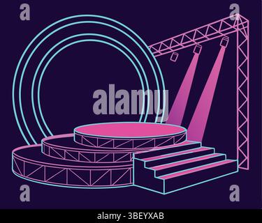 Futuristische Neon-Glühen-Podium-Bühne leuchtende rosa blaue Linien Stock Vektor