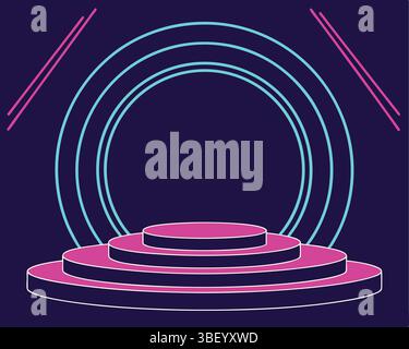 Futuristische Neon-Glühen-Podium-Bühne leuchtende rosa blaue Linien Stock Vektor