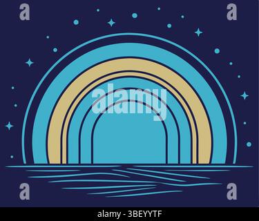 Abstrakte geometrische Darstellungsplattform mit strahlenden kreisförmigen Lichtringen Stock Vektor