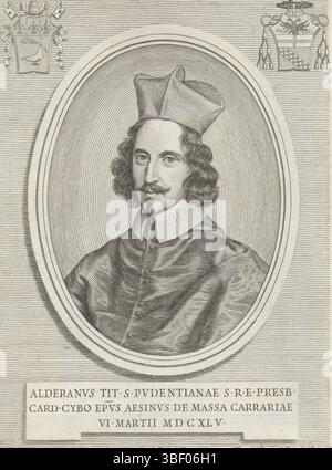 Alexander VII., Rom, Rossi, Giovanni Giacomo de', Testana, Giuseppe Maria, Effigies Nomina et Cagnomina S.D.N. Alexandri Papae VII et RR. DD. SRE. Kardinal Alderano Cibo, Kardinal Alderano Cibo, Kardinal Alderano Cibo. Links ist die Waffe von Papst Innozenz X. und rechts die Waffe von Kardinal Cibo. Der Druck ist Teil eines Albums., Druck, Albumblatt, Ausdrucke, Höhe 194 mm, Breite 143 mm, Italienisch, 1648 - 1679, Printmaker, 1658 - 1658, drittes Viertel 17. Jahrhundert, Papier, Gravur, Gravur (Druckverfahren), fortgeschrittener Zeichner, durch Zeichnung, Veröffentlichung (Ereignis), Publicatio Stockfoto