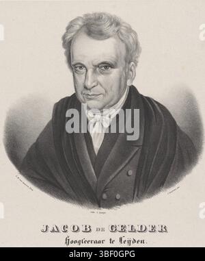 Amsterdam, Samijn, L., Nederland, Amerom, Cornelis Hendrik van, Barbiers, Pieter (IV), Porträt von Professor Jacob de Gelder, Amsterdam, Niederlande, verso - gestempelt, Eronder de Naam en het Professional van de Portraitte., Druck, Höhe 480 mm, Breite 318 mm, Nederlands, 27. April 1798 - 29. 11. 1848, Druckerei, 1808 - 1848, Papier, Lithographie (Technik), Arbeitskonzept, Niederländisch, 27.12.1804 1874-11-24, nach Entwurf von Drucker Stockfoto