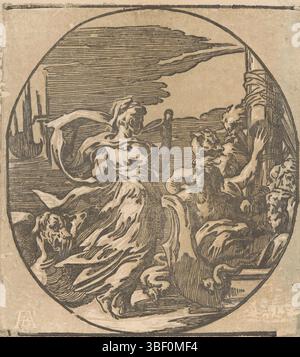 Andreani, Andrea, Parmigianino, Italien, Trient, Antonio da, Circe trinkt, verso - gestempelt, Circe trinkt aus einer Schüssel und rechts die Männer von Odysseus auf einem Schiff., Druck, Höhe 217 mm, Breite 199 mm, Italienisch, 1510 - 1550, Druckerei, 1568 - 1629, 1. Quartal 16. Jahrhundert, 2. Quartal 16. Jahrhundert, Papier, clair-obskur-Holzschnitt, Werkkonzeption, 11. Januar 1503 - 1540-08-24, nach Design, Publikation (Event), Publikation, 1559 - 1629, Verlag Stockfoto
