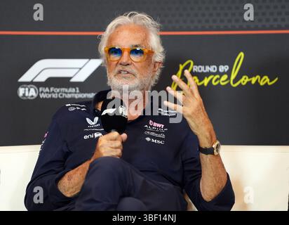 Flavio Briatore während einer Pressekonferenz auf dem Circuit de Barcelona-Catalunya, Spanien. Bilddatum: Freitag, 30. Mai 2025. Stockfoto