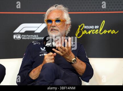 Flavio Briatore während einer Pressekonferenz auf dem Circuit de Barcelona-Catalunya, Spanien. Bilddatum: Freitag, 30. Mai 2025. Stockfoto