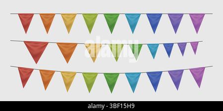 Farbenfrohe, realistische Party-Flaggengirlande auf weiß Stock Vektor