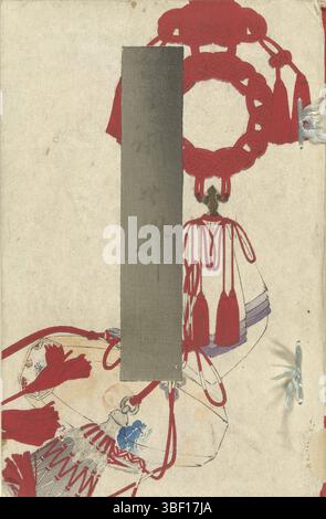 Tokio, Wada Tokujiro, Tokio, Ichimatsu, Yoshida, Goto Tokujiro, Seitei, Watanabe, Gyokuden, Murase, Katei, Taki, Umschlag - gestempelt, weißer Umschlag mit Attributbild mit roten Quasten und grauem Titelstreifen; Innenumschlag, Inhaltsverzeichnis; 22 Blätter nummeriert: 1-3, Text; 1-19, Bilder von Personen, Tieren und Landschaften, und einzelne Seiten Text; Inneneinband, Kolophon, Buch, Drucke, Japan (Sammlung), World of Arts - 1, Bijutsu sekai - 1, Rijksschool voor kunstwerk, Höhe 249 mm, Breite 161 mm, Yoshitoshi, Tsukioka, Japaner, 1839 - 1892, Druckerei, 1890 - 1890, viertes Viertel des 19. Jahrhunderts, Stockfoto