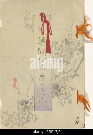 Tokio, Ichimatsu, Yoshida, Tokio, Goto Tokujiro, Wada Tokutaro, Seitei, Watanabe, Keinen, Imao, Umschlagrückseite - gestempelt, weißer Umschlag mit Silhouette von Blütenzweigen und gelb-violettem Titelstreifen; Innenumschlag, Muster von Kiefernzweigen; 16 Blatt, teilweise nummeriert: erstes Blatt, Inhaltsverzeichnis; zweites Blatt, klappbarer Druck; 2-13, Bilder von Personen, Tieren und Landschaften; 1-2, Text; Innenumschlag, Colophon., Buch, Drucke, Japan (Sammlung), World of Arts - 24, Bijutsu sekai - 24, Rijksschool voor kunstwerk, Höhe 249 mm, Breite 161 mm, Yoshitoshi, Tsukioka, Japaner, 1839 - 1892, Druckerei, 18 Stockfoto
