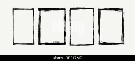 Vektor-Illustration mit vier Grunge rechteckigen Rahmen in Schwarz auf neutralem Hintergrund, Hervorhebung von künstlerischem strukturiertem Design und abstraktem Design Stock Vektor
