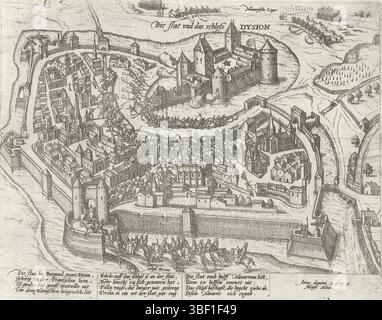 Köln, Hogenberg, Frans, Serie 4: Französische, deutsche und englische Ereignisse, 1576–1610, Biron bestürzte Dijon vor Heinrich IV. 1595, entwaffnet von den Truppen König Heinrich IV. Unter dem Kommando von Biron, Mai 1595. Mit 12 Zeilen auf Deutsch. Unnummeriert, Print, News, Albummagazin, Prints, Frederik Müller Geschichtsplatten, Höhe 215 mm, Breite 280 mm, Niederländisch, Deutsch, 1540 - 1590, Druckerei, 1595 - 1612, 4. Quartal 16. Jahrhundert, 1. Quartal 17. Jahrhundert, Papier, Ätzen, Ätzen Stockfoto