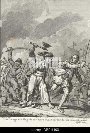 Amsterdam, Smit, Jan Willem, Amsterdam, J. Vermandel, Willem, Buys, Jacobus, Noordelijke Nederlanden, Koning, Theodoor, Taferelen uit het leven van Prinz Willem I., 1568-1584, Gott! Fahren Sie durch das Herz von Neêrland Bloodhound!, Schlacht zwischen Barthold Entes und Agulo in Vlissingen, 1572, Nordholland, Kampf zwischen dem Wassergeus Barthold Entes und dem Spanier Agulo in Vlissingen, 1572. Fünfte Stimme, Print, Historiker, Prints, Frederik Muller Historyplates, Höhe 275 mm, Breite 220 mm, 1748-02-03-1829-01-31, Druckmaschine, 1780-1780, viertes Viertel 18. Jahrhundert, Papier, Ätzen, Ätzen Stockfoto