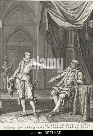 Amsterdam, Smit, Jan Willem, Amsterdam, J. Vermandel, Willem, Buys, Jacobus, Noordelijke Nederlanden, Koning, Theodoor, Taferelen uit het leven van Prinz Willem I., 1568-1584, ich gebe Ihnen keinen Rat, solange gy Aldegonde zu spät im Mynen-Verlies ist, weigert sich Mondragon, zu dienen, während Aldegonde noch im Gefängnis ist, 1574, Nordholland, Mondragon weigert sich, Anfragen zu stellen, solange Philips von Marnix, Lord of Sint-Aldegonde noch im Gefängnis ist, 1574. Zwölfter Gesang, Druck, Historiker, Drucke, Frederik Muller Historyplates, Höhe 180 mm, Breite 135 mm, 1748-02-03-1829-31, PR Stockfoto
