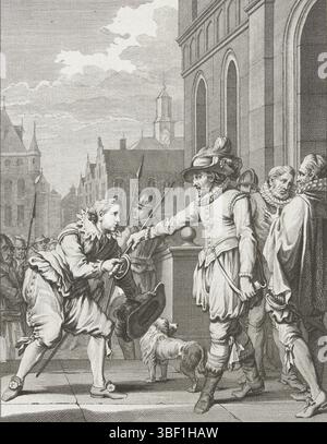 Amsterdam, Smit, Jan Willem, Amsterdam, J. Vermandel, Willem, Buys, Jacobus, Noordelijke Nederlanden, Koning, Theodoor, Taferelen uit het leven van Prinz Willem I., 1568-1584, Männer finden viele Prinzessin; aber leider! Nur wenige Helden, Orange spendete Goignies sein Schwert, 1578, Nordholland, Goignies, entlassen auf Bitten von Mondragon, erhält ein degen, 1578. Twente Vocals., Druck, Historiker, Drucke, Frederik Müller Geschichtsplatten, Höhe 180 mm, Breite 135 mm, 02.02.3 - 1748 1829-01-31, Druckmacher, 1785 - 1785, viertes Viertel 18. Jahrhundert, Papier, Ätzen, Ätzen, Werkkonzeption, Noord- Stockfoto
