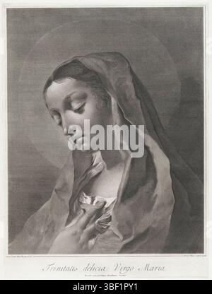 Venedig, Senat von Venedig, Venedig, Piazzetta, Giovanni Battista, Pitteri, Giovanni Marco, Trinitatis delicia Virgo Maria, Maria, rückseitig gestempelt, Druck, Höhe 434 mm, Breite 324 mm, Italienisch, 1702-05-24-1786-08-04, Drucker, 1712-1786, Papier, Gravur, Gravur (Druckverfahren), 13.02.2013 - 1754 29.04.1682, danach, durch Malerei, Lieferant von Privilegien Stockfoto