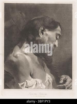 Venedig, Senat von Venedig, Venedig, Piazzetta, Giovanni Battista, Pitteri, Giovanni Marco, Apostel, Sanctus Simeon, Apostel Simon, rückseitig gestempelt, nummeriert unten rechts: X., bedruckt, Höhe 428 mm, Breite 337 mm, Italienisch, 24.05.1702 - 04.08.1786, Druckerei, 1712 - 1786, Papier, Gravur, Gravur (Druckverfahren), 13. Februar 1682 - 29. April 1754, danach durch Lackieren, Lieferant von Privilegien Stockfoto