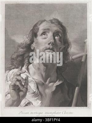 Venedig, Senat von Venedig, Venedig, Piazzetta, Giovanni Battista, Pitteri, Giovanni Marco, Peccati, mortisque Triumphator Christ, Christ, rückseitig gestempelt, bedruckt, Höhe 434 mm, Breite 340 mm, Italienisch, 24.05.1702 - 04.08.1786, Druckerei, 1712 - 1786, Papier, Gravur, Gravur (Druckverfahren), 13. Februar 1682 - 29. April 1754, danach durch Lackieren, Lieferant von Privilegien Stockfoto