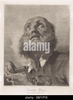 Venedig, Senat von Venedig, Venedig, Piazzetta, Giovanni Battista, Pitteri, Giovanni Marco, Apostel, Sanctus Petrus, Apostel Petrus, rückseitig - eingestanzt, nummeriert unten rechts: I., bedruckt, Höhe 450 mm, Breite 348 mm, Italienisch, 24.05.1702 - 04.08.1786, Druckerei, 1712 - 1786, Papier, Gravur, Gravur (Druckverfahren), 13. Februar 1682 - 29. April 1754, danach durch Lackieren, Lieferant von Privilegien Stockfoto