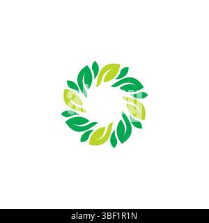 Runder Logo-Vektor Mit Blattmuster. Logo Mit Organischem Blatt Stock Vektor