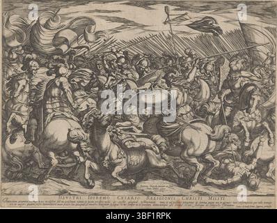 Vatikanstadt, Clemens VIII, Rom, Orlandi, Giovanni, Italien, Tempesta, Antonio, Schlacht zwischen den Griechen und den Amazonen, Verso-gestempelte, griechische Soldaten kämpfen gegen die weiblichen Amazonen zu Pferd und mit Lanzen. Mission in lateinischer Sprache am unteren Rand, Druck, Höhe 301 mm, Breite 401 mm, Italienisch, 1555 - 1630-08-05, Druckmaschine, 1600 - 1600, Papier, Ätzen, Werkkonzeption, nach eigenem Entwurf, Publikation (Event), Publikation, Verlag, 1536 - 1605, Provider der Berechtigung Stockfoto
