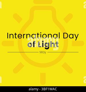 Die stilisierte Glühlampenform, umgeben von Text, zentriert auf gelbem Hintergrund, sorgt für eine helle und saubere Atmosphäre, perfekt für Bildungs- oder Veranstaltungszwecke. Stock Vektor