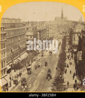 Paris, Paris Instantné, Boult. Hausmann et la Ste Chapelle, Blick auf den Boulevard Haussmann und die Sainte-Chapelle in Paris, Paris, Verso - gedruckt, stereographisch, stereophoto, Fotos, Jahr[...] nein 18., rückseitig - handschriftlich, Nr. 48, Höhe 84 mm, Breite 177 mm, Fotograf, 1850 - 1880, Fotopapier, Fotopapier, Pappe, Albumendruck, Albumindruck Stockfoto